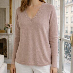 ATM Cashmere Tan V-Neck Sweater Anthony Thomas Melillo Neutral Minimalist Medium